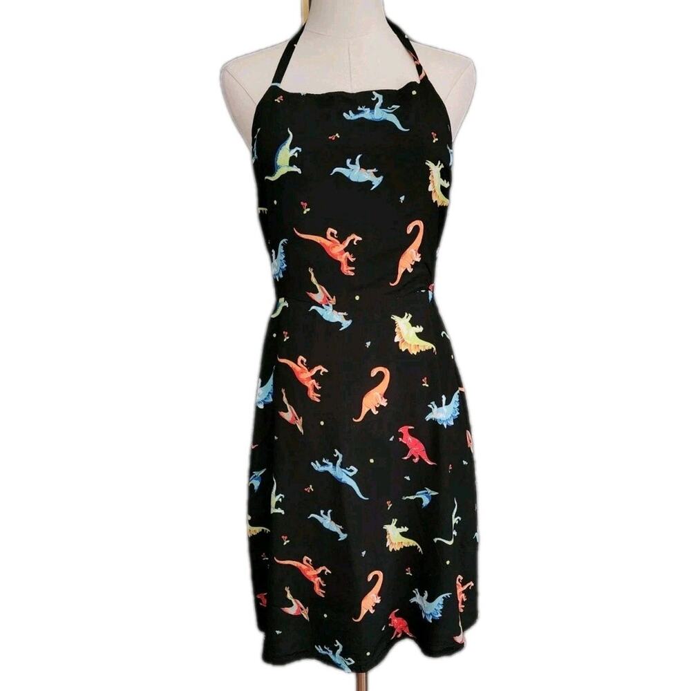 ModCloth Womens Halter Dress Dinosaur & Cherry Print Sunlit Salutations MEDIUM